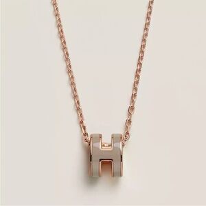 Hermes Pop H Necklace in Rose Gold and Marron Glacé